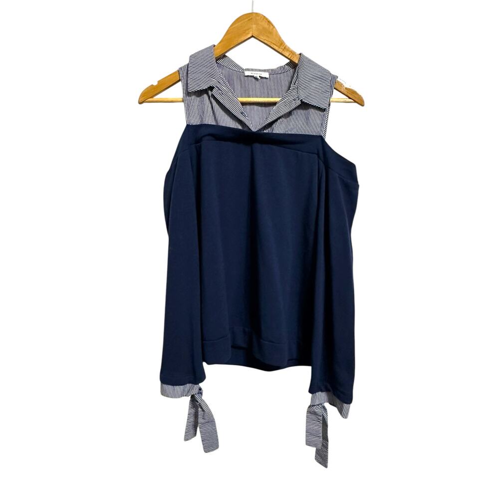 Pleione women's navy cold shoulder sweater‎ layered sweater size Small